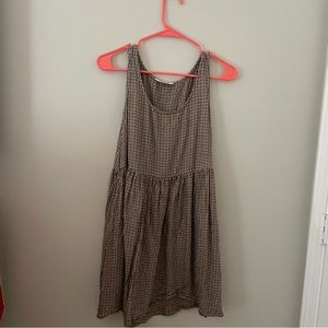 AE Scoopneck Brown/Gray Plaid Babydoll Dress size small with pockets